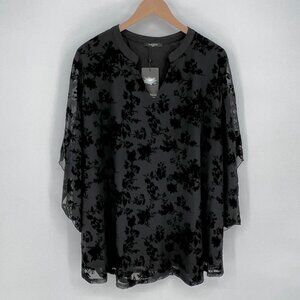 Valolia Womens Sheer Velvet Floral Blouse Tunic Size 3XL Black Whimsigoth Grunge
